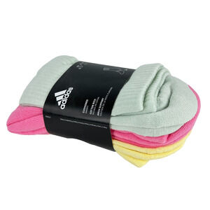 Adidas Women Cushion Socks 3 Pairs Cotton All Season Small Green Yellow Pink NEW